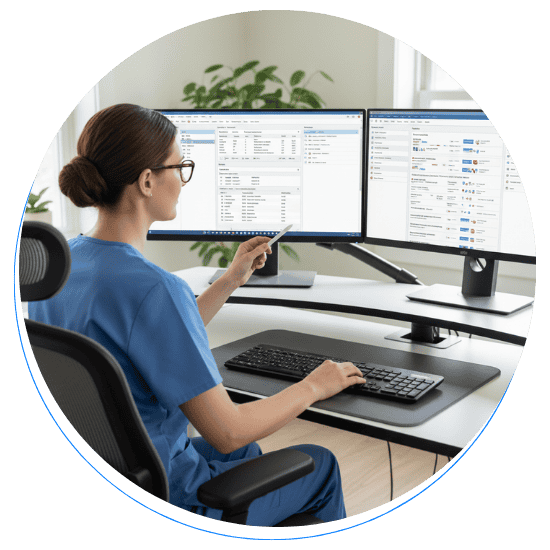 A clinician supports the EHR cutover process from their home office.